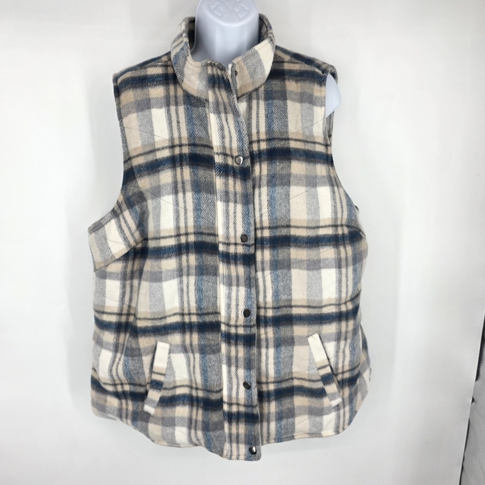 CJ Banks Plaid Winter Vests Womens 1X Faux Fur